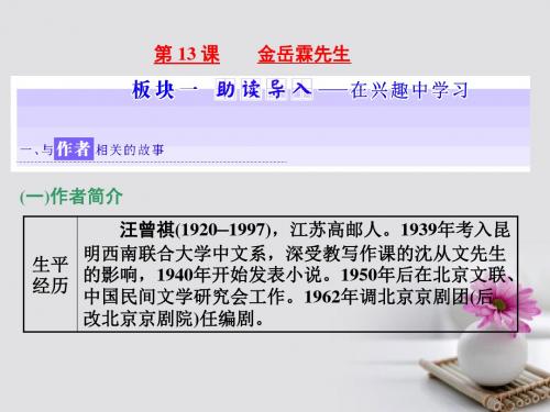 (浙江专用)2017-2018学年高中语文 第四专题 第13课 金岳霖先生课件 苏教版必修2