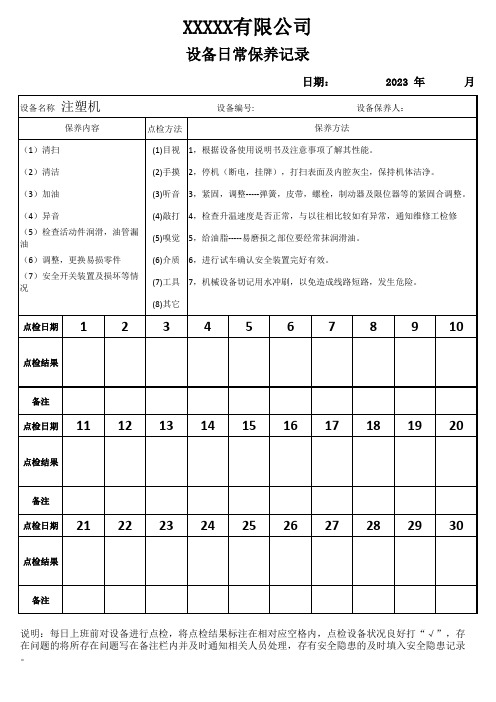 注塑机设备日常保养记录