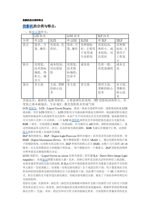 投影机的分类和特点