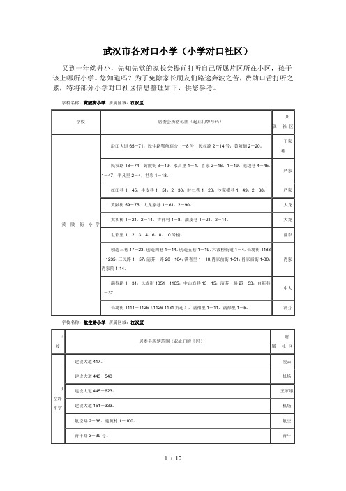 武汉市各小学详细划片情况(小区对口的小学)