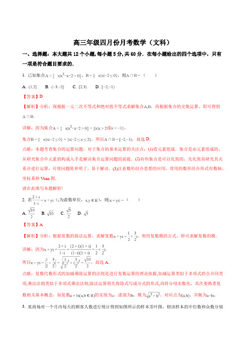 精品解析：安徽省六安市毛坦厂中学2018届高三下学期四月月考数学(文)试题(解析版)