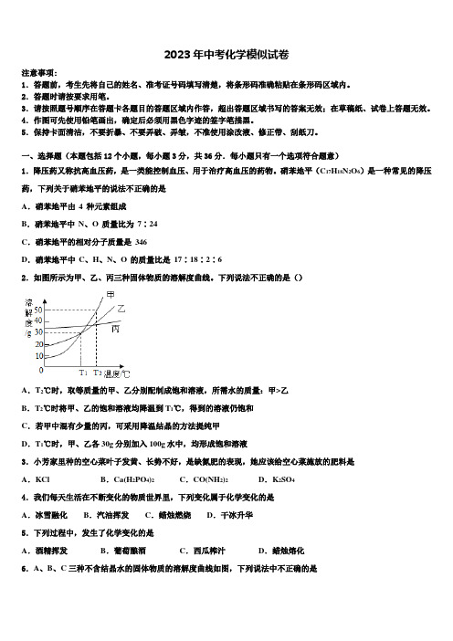 2022-2023学年山西省运城中学校中考猜题化学试卷含解析