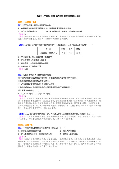 2020中考总复习：牛顿第一定律 二力平衡-典型例题解析(基础)