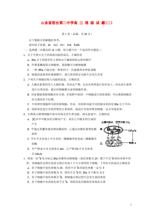 山东省桓台县高考理综模拟试题(二)