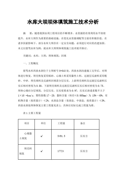 水库大坝坝体填筑施工技术分析