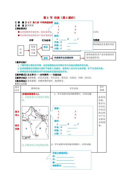 七年级地理下册第八章第三节印度教学案2商务星球版