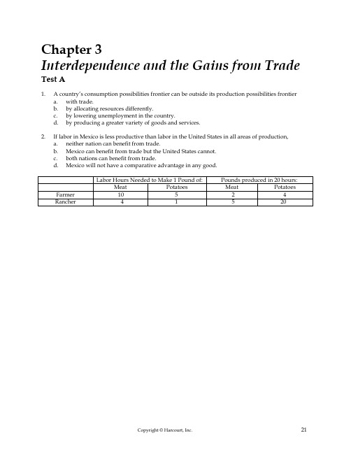 曼昆经济学原理试题Chapter 03a