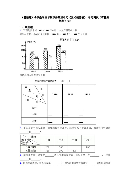 《易错题》小学数学三年级下册第三单元《复式统计表》 单元测试(有答案解析)(3)