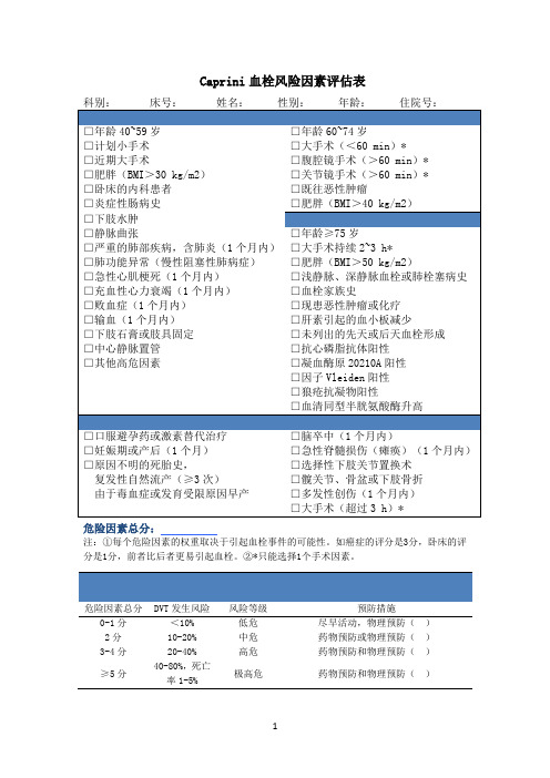 血栓风险因素Caprini评估表