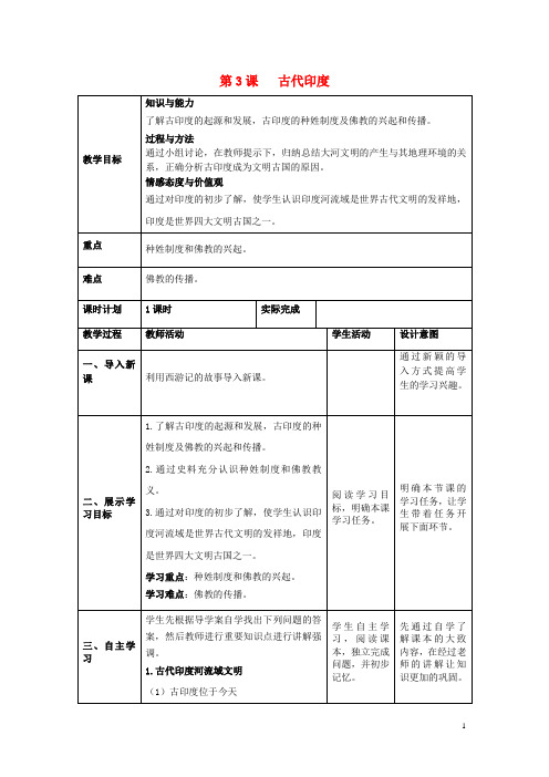 【必备精品】2019九年级历史上册 第3课 古代印度教案 新人教版