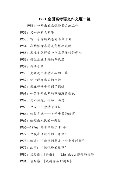 1951全国高考语文作文题一览