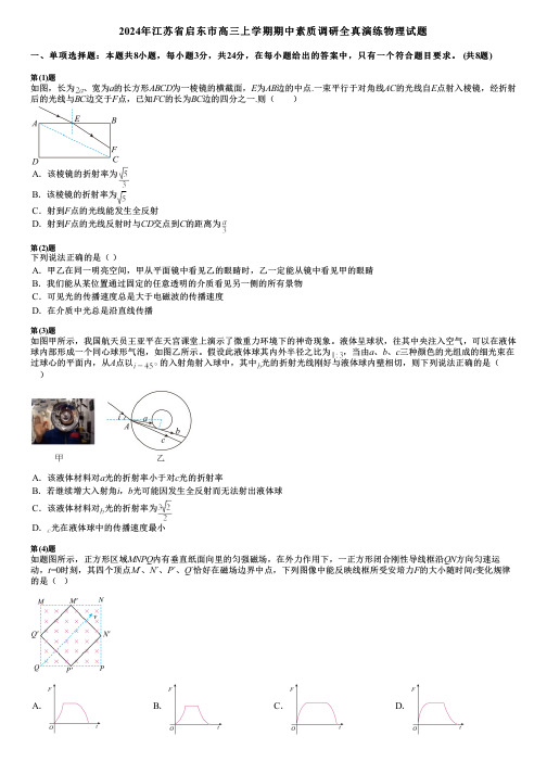 2024年江苏省启东市高三上学期期中素质调研全真演练物理试题