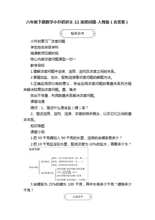 六年级下册数学小升初讲义-11浓度问题-人教版（含答案）