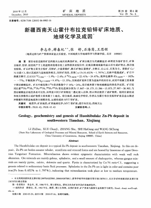 新疆西南天山霍什布拉克铅锌矿床地质、地球化学及成因