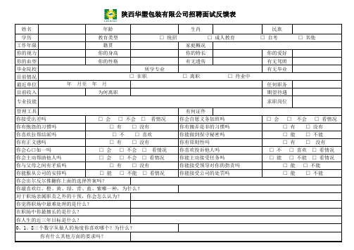 招聘面试反馈表