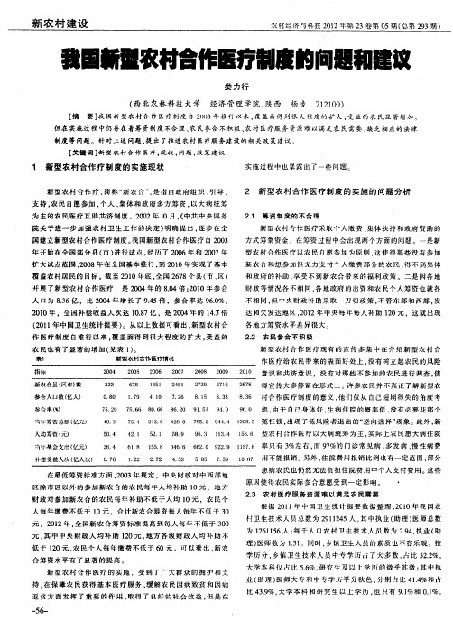 我国新型农村合作医疗制度的问题和建议