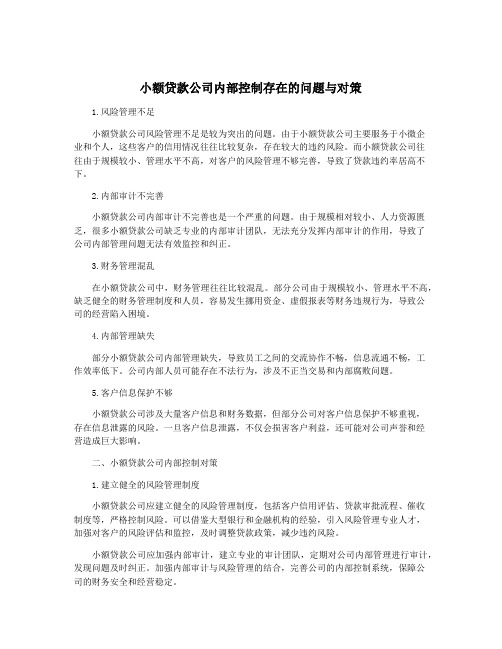 小额贷款公司内部控制存在的问题与对策