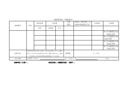 投标报价信(唱标报告)