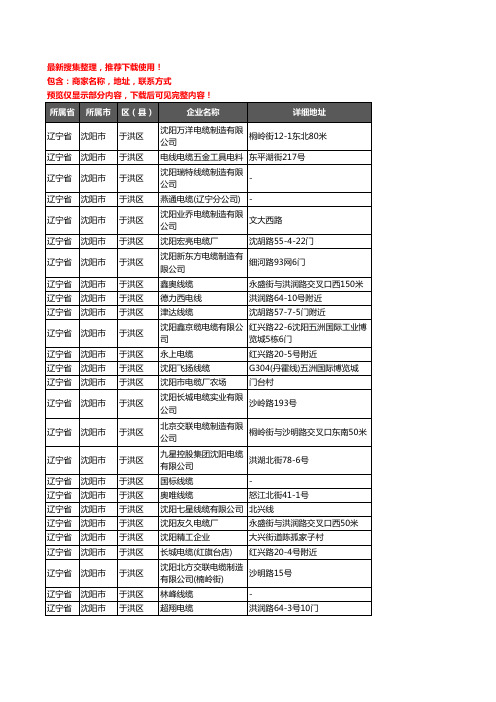 新版辽宁省沈阳市于洪区电线电缆企业公司商家户名录单联系方式地址大全51家