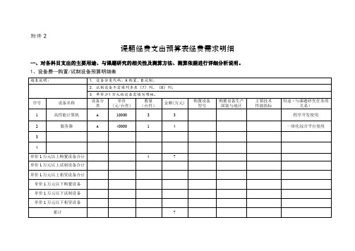 课题经费支出预算表经费需求明细