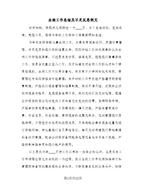 出纳工作总结及不足反思例文(5篇)