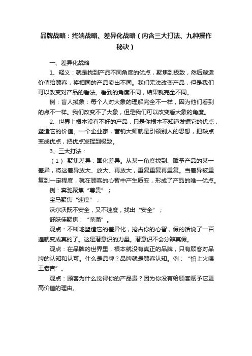 品牌战略：终端战略、差异化战略（内含三大打法、九种操作秘诀）