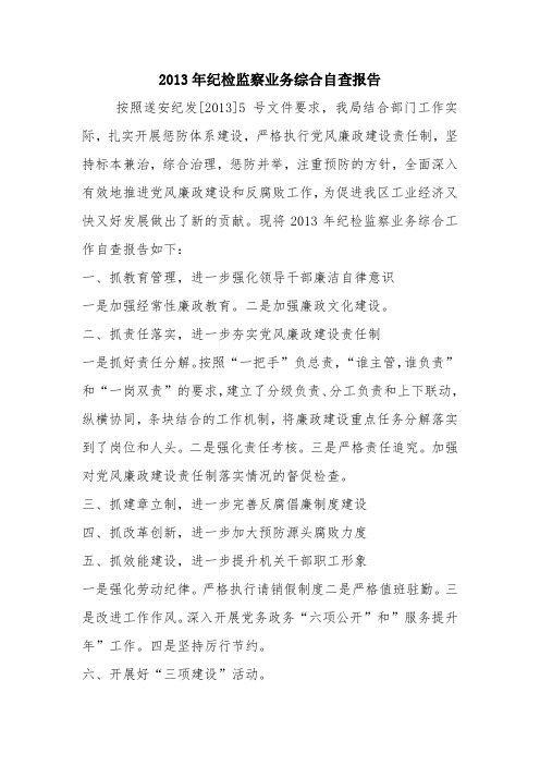 2013年纪检监察业务综合自查报告