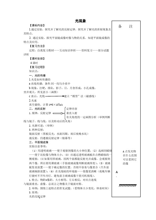 4光现象复习教案