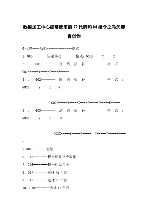 数控加工中心常用G-M代码指令详解