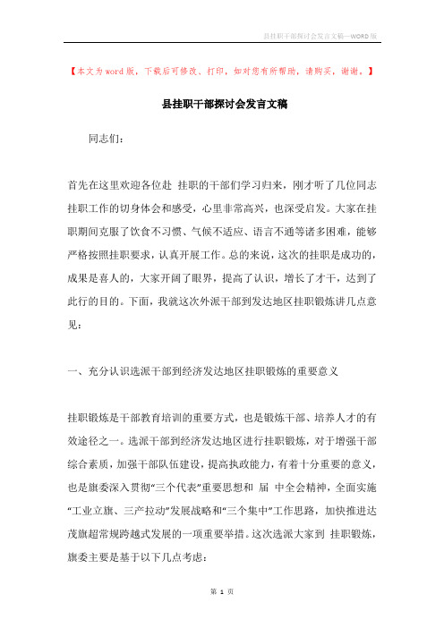 县挂职干部探讨会发言文稿