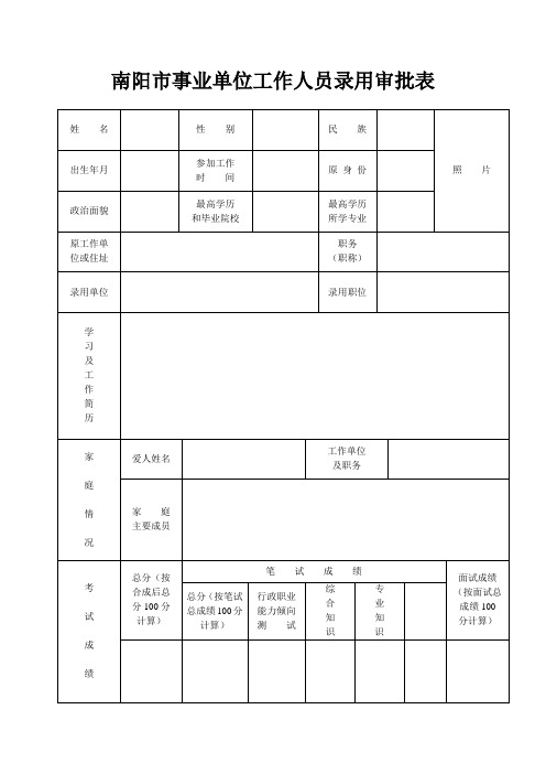 事业单位工作人员录用审批表