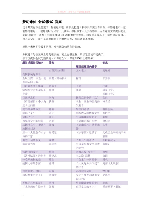 梦幻诛仙会试、殿试科举答题答案(第一版)