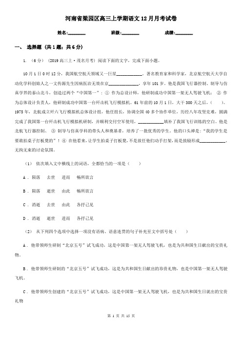 河南省梁园区高三上学期语文12月月考试卷