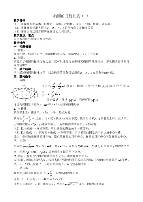 苏教版高中数学选修1-1椭圆的几何性质(1)