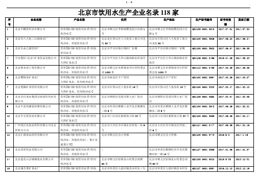 北京市饮用水生产企业名录118家