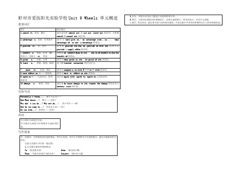 英语3 Unit9 Wheels 单元概述