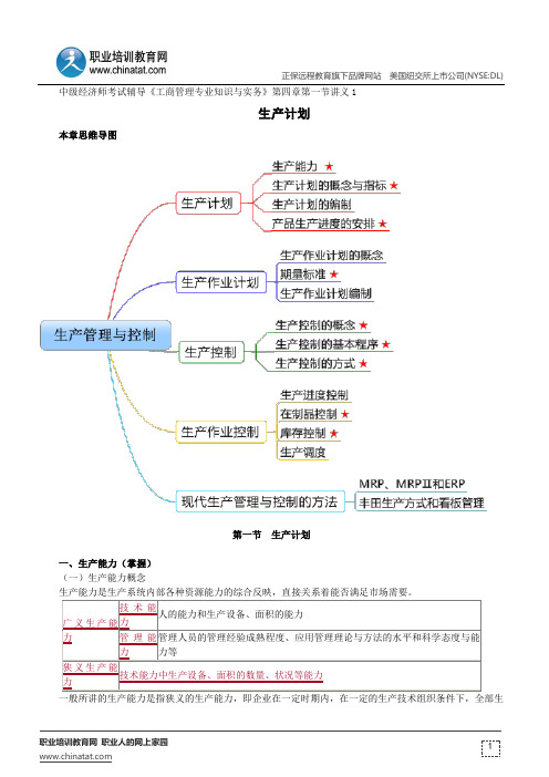 生产计划--中级经济师考试辅导《工商管理专业知识与实务》第四章第一节讲义1