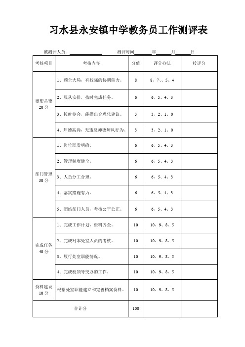 中层领导测评表