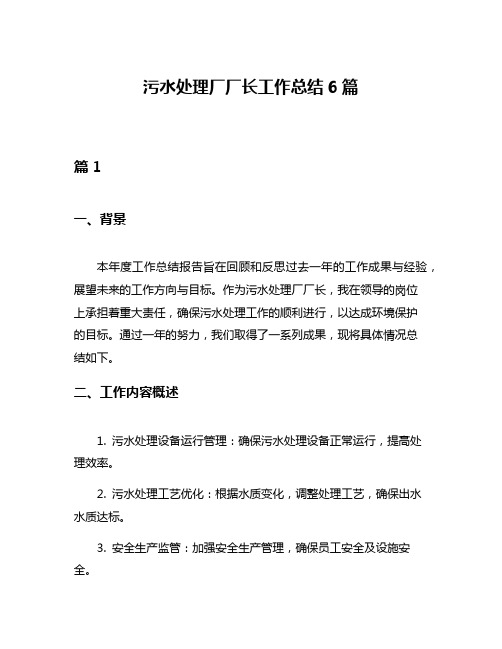 污水处理厂厂长工作总结6篇