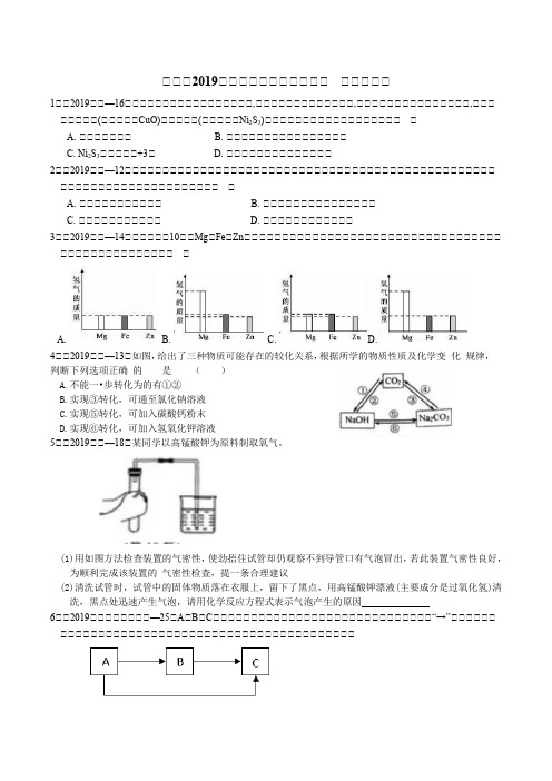 浙江省2019年各市中考科学真题分类汇总 (十五) 物质的转化