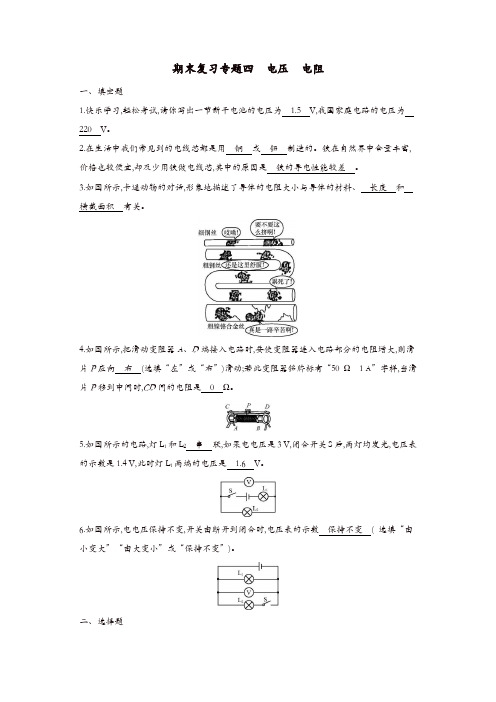 九年级物理全册期末复习专题四电压电阻练习新版新人教版