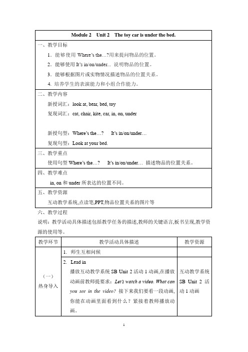 外研版(一年级起点)一年级下册英语教案Module2 Unit2