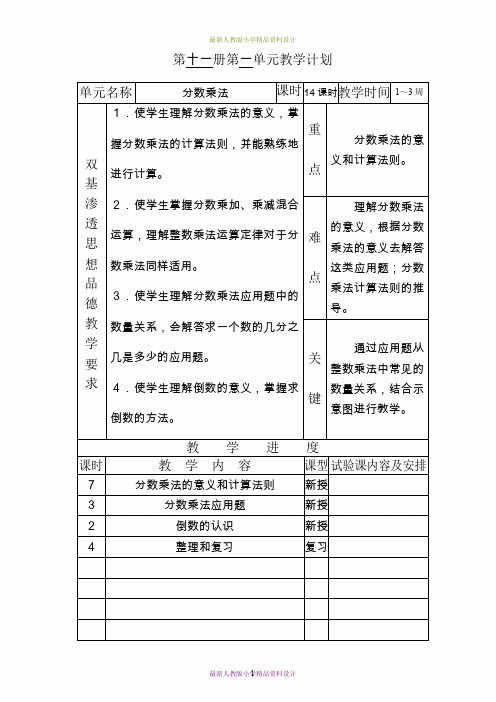 最新人教版小学六年级上册数学精品教案-第十一册第一单元教学计划