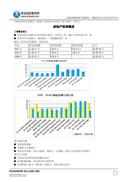 房地产投资概述--中级经济师考试辅导《房地产专业知识与实务》第六章第一节讲义