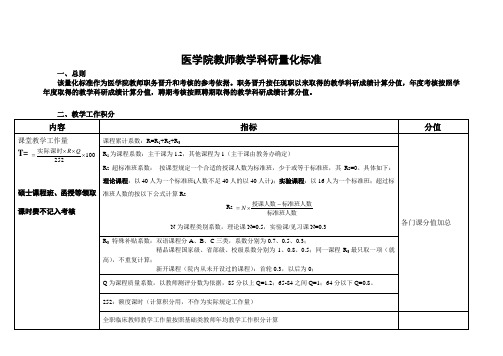 厦门大学医学院教师教学科研量化标准