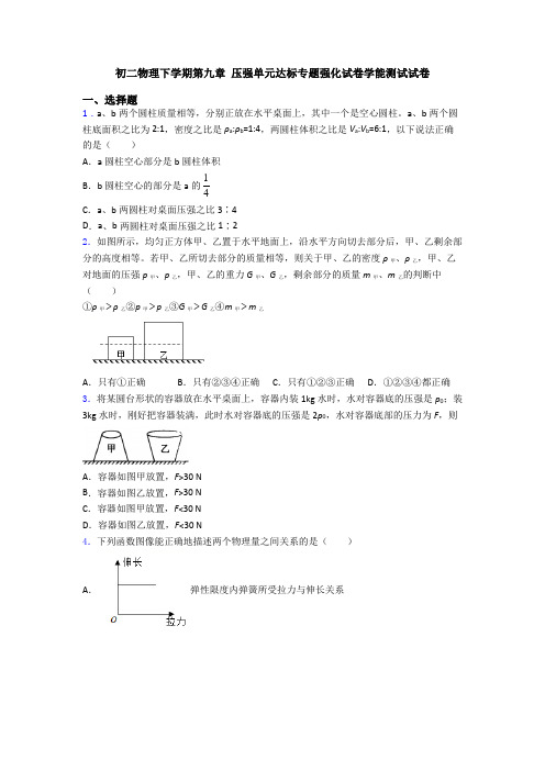 初二物理下学期第九章 压强单元达标专题强化试卷学能测试试卷