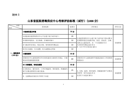 山东省医院消毒供应中心考核评估标准(试行)