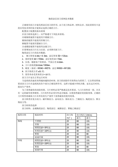 陶瓷涂层刮刀系例技术数据