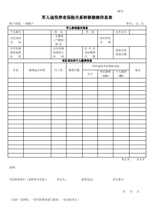 军人退役养老保险关系转移接续信息表