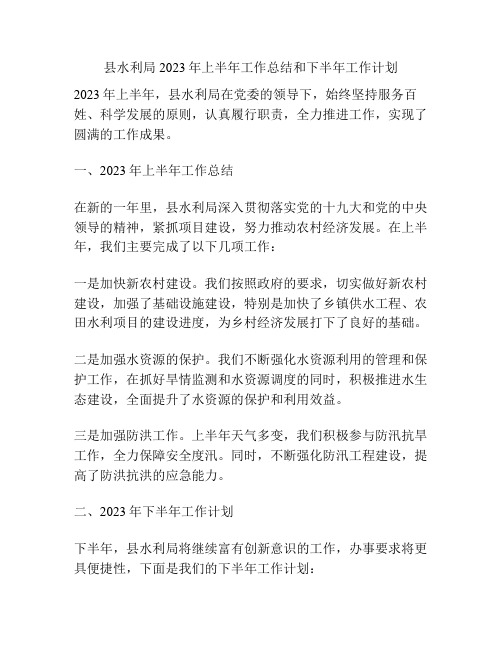 县水利局2023年上半年工作总结和下半年工作计划